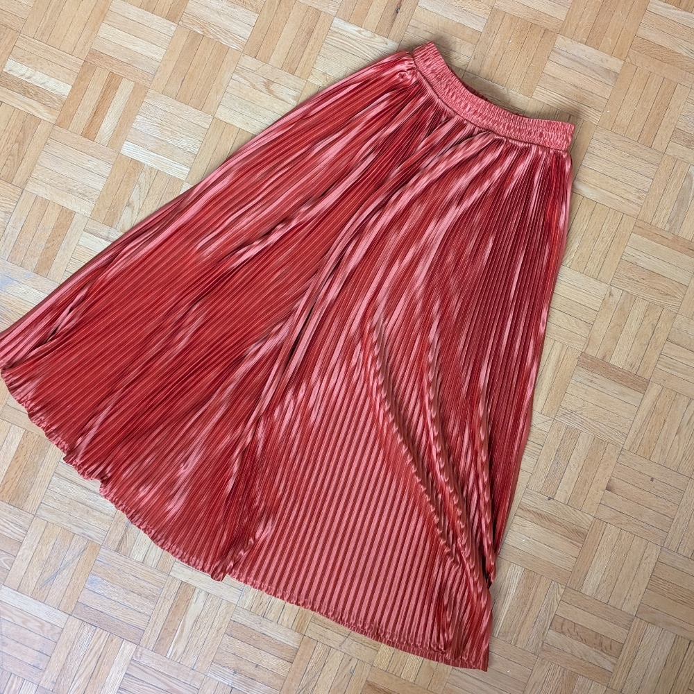 Orange Satin Pleated Skirt